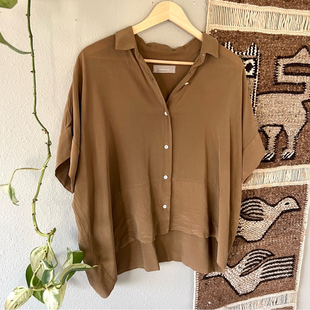Everlane Silk Brown Button-Up Women's Top